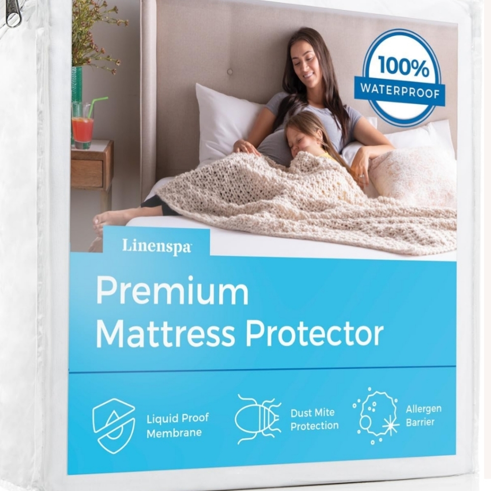 LINENSPA Premium Mattress Protector - White - Queen Size - Breathable Polyester